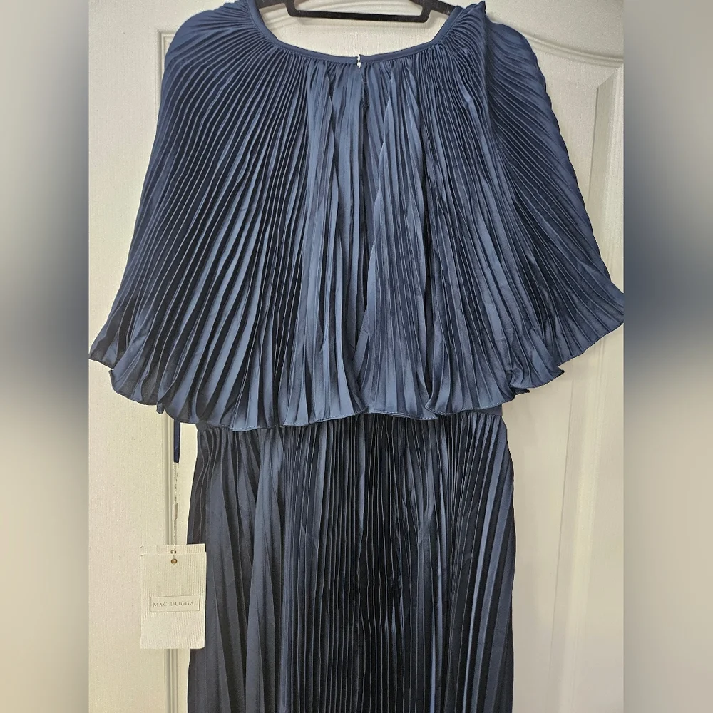 Mac Duggal PLEATED CAPLET T-LENGTH DRESS 49638, Size 18 Navy NWT - Picture 8 of 16